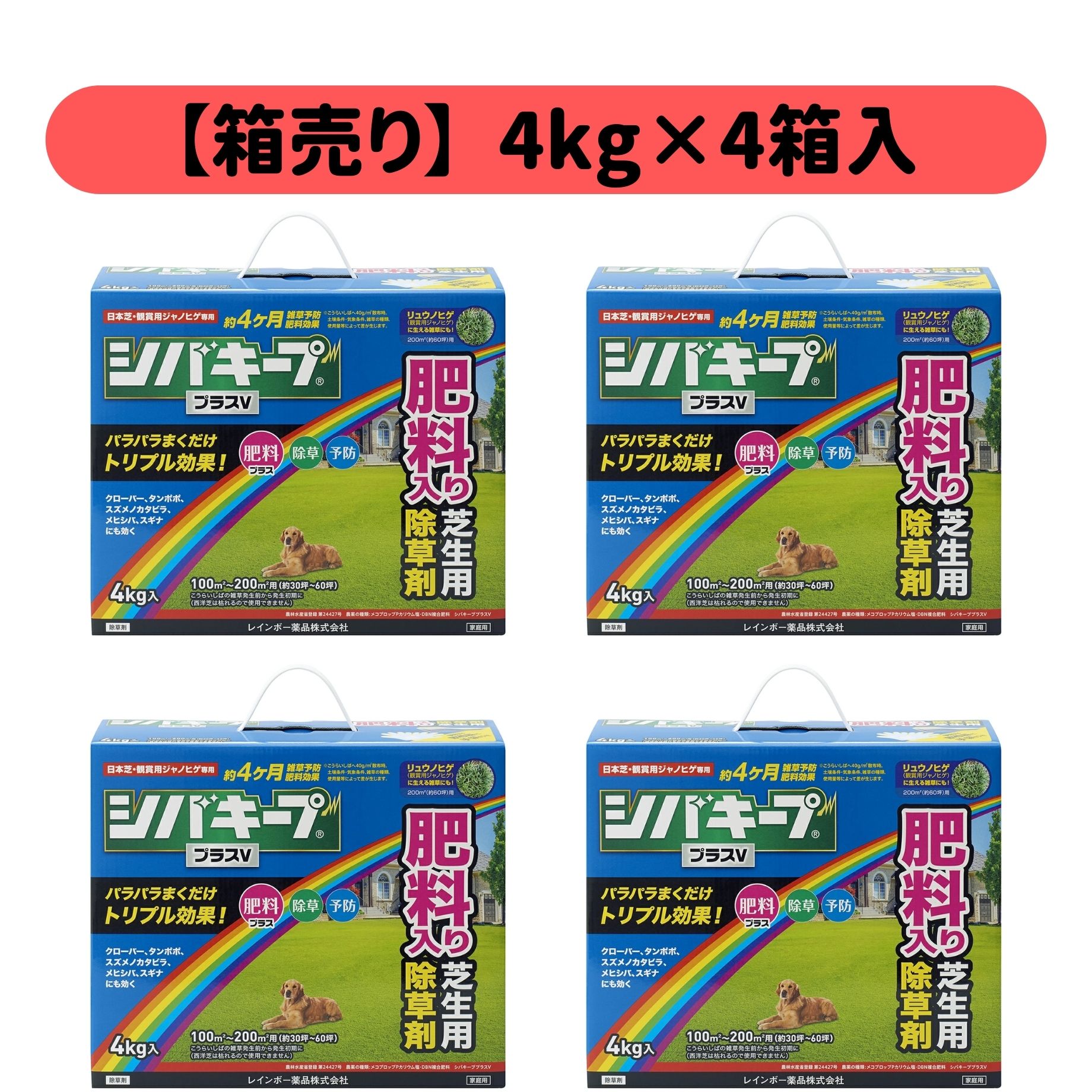 シバキーププラスv 4kg×4箱入 レインボー薬品 芝生 肥料入り除草剤 シバキープ 芝キープ 除草、芝生肥料、予防効果（肥料・予防効果約4ヶ月） 粒剤 適用面積約120～240坪 オヒシバにも効く