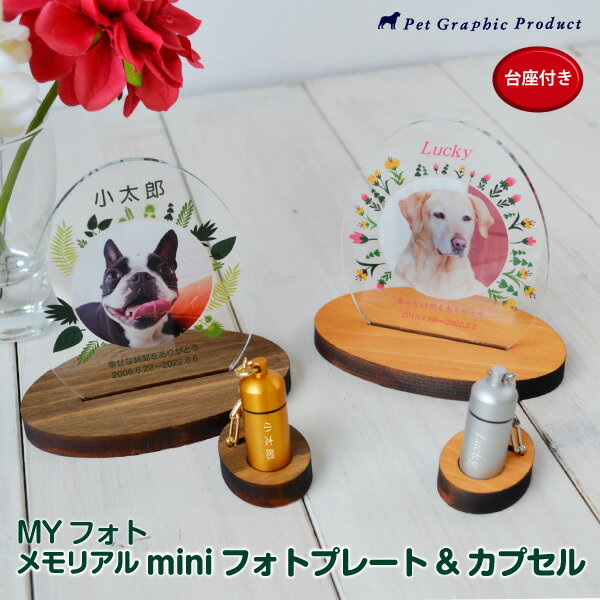 MYフォト メモリアル mini《フォトプレート ＆ カプセル セット》 納期約2週間 ペットメモリアル 犬 猫 かわいい きれい ゴールド シルバー ガラス管 レーザー加工 彫刻 思い出 仏壇 遺影 祭壇 ペット仏壇