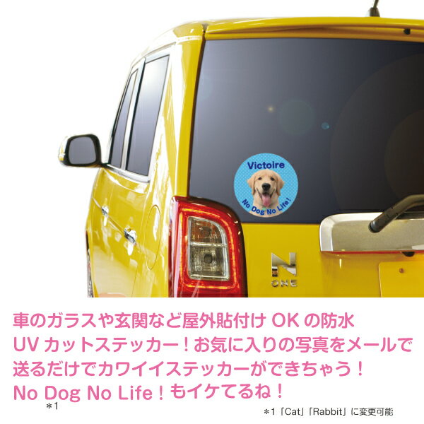 写真 ステッカー MYフォト ＜サークル ステッカー （直径125mm）＞ 【 2枚セット 】 オリジナル No Dog No Life お名前入り ステッカー ノリ付き シールタイプ UVカット 屋外対応 車 ウィンドウガラス 写真 画像 名入れ 2