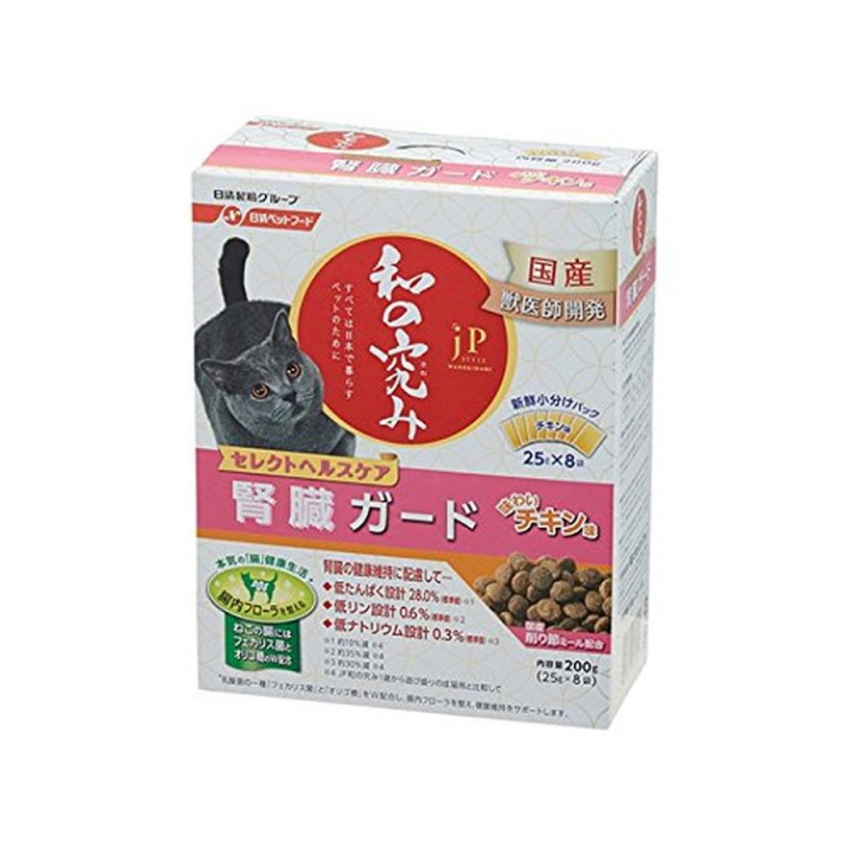 ●【商品説明】●JPスタイルトータルボディケア成猫用に比べ、リンを約25％減らす等、腎臓の健康維持に配慮したい愛猫のための栄養設計。●少しずつ食べたい愛猫のことを考えた25gの小分けパック。●愛猫も喜ぶチキン風味。●国産品●【原材料】●穀類(小麦全粒粉、コーングルテンミール、中白糠、ホミニーフィード、小麦粉、脱脂米糠)、でんぷん、肉類(ミートミール、チキンレバーパウダー)、油脂類(動物性油脂、フィッシュオイル)、魚介類(削り節ミール、フィッシュパウダー、かつおパウダー)、ビール酵母、ビートパルプ、粉末セルロース、馬鈴薯たんぱく、ミルクカルシウム、オリゴ糖、β-グルカン、ユッカ抽出物、フィッシュコラーゲン、乳酸菌末(エンテロコッカス・フェカリス)、ミネラル類(カルシウム、リン、カリウム、ナトリウム、塩素、鉄、銅、マンガン、亜鉛、ヨウ素)、アミノ酸類(アルギニン、メチオニン、タウリン)、ビタミン類(A、D、E、K、B1、B2、B6、B12、パントテン酸、ナイアシン、葉酸、コリン、イノシトール)、酸化防止剤(ローズマリー抽出物)●【成分】●たんぱく質27.0％以上、脂質14....※パッケージは予告なく変更になる場合がございます。※商品の仕様・パッケージや原産国・原産地などは、メーカーの都合により予告なく変更される場合がございます。最新の情報につきましては、メーカーにご確認くださいますようお願いいたします。