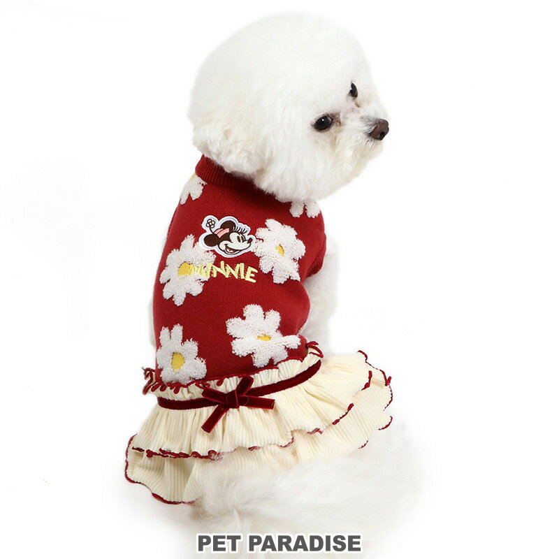 【300円OFFクーポン対象】犬 服 冬 ニット スカート ディズニー ミニーマウス 【小型犬】 花柄 | セーター おしゃれ 赤 レッド 秋服 冬服　秋冬 かわいい フリル リボン 女の子のサムネイル