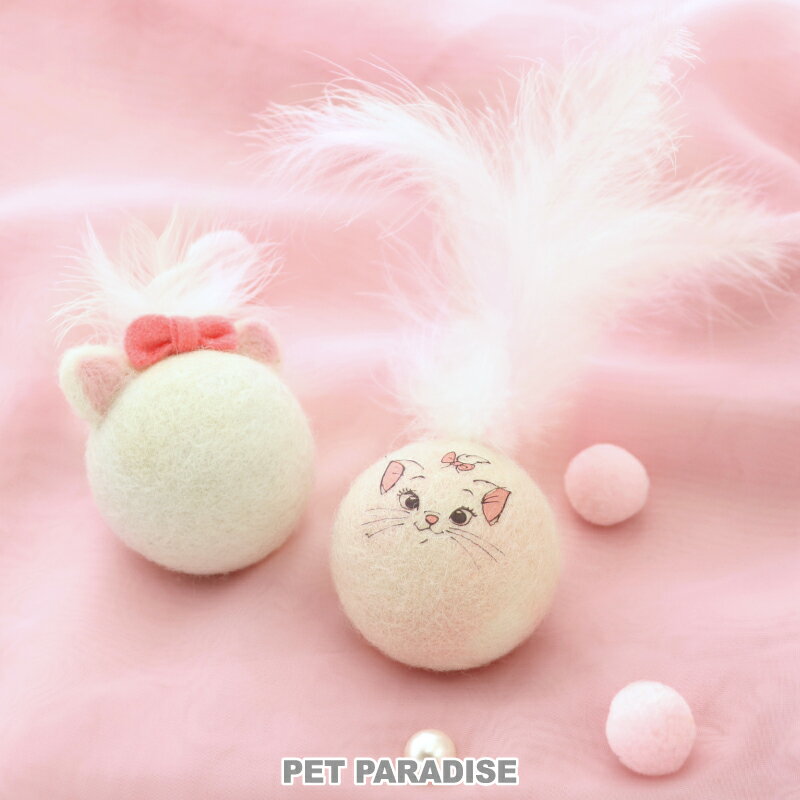 猫 おもちゃ 羊毛ボール ディズニー マリー 羽付き キャットトイ ピンク ホワイト 2個セット 一人遊び オモチャ ペット玩具 ネコ ねこ かわいい cat