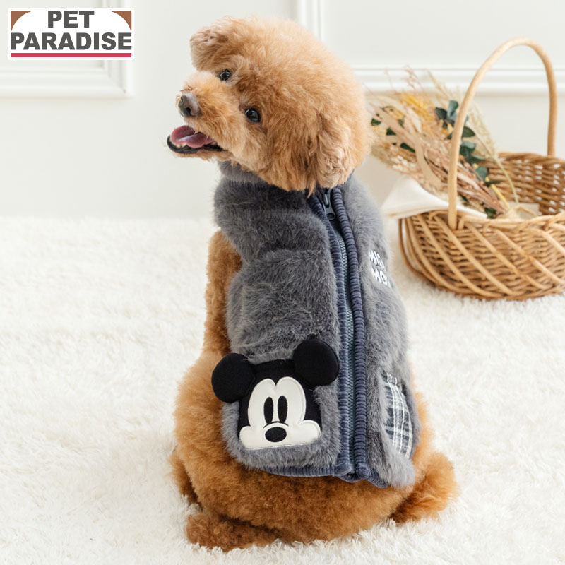 【P5倍】【880円OFF】ペットパラダイス公式 犬服 冬 ディズニー ミッキーマウス ベスト 小型犬 背中開き | 犬の服 ドッグウェア ブランド カジュアル おしゃれ かわいい かっこいい 着せやすい 白黒 ボア ジップアップベスト