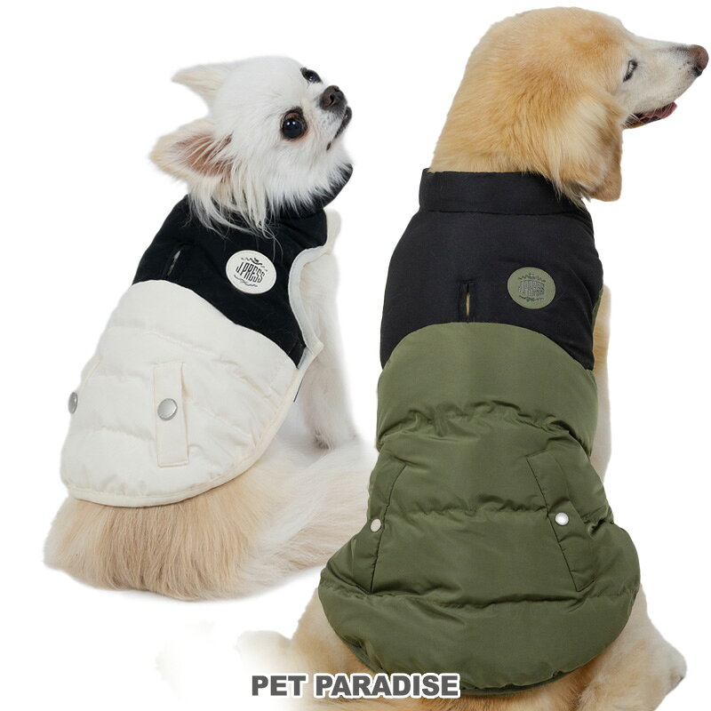 【最大2000円OFFクーポン】J.PRESS 犬 服 秋冬 バイカラー ベスト 撥水加工 全2色 ホワイト/カーキ 小型犬 中型犬 大型犬 | 秋冬 冬服 飾りボタン 付き リード穴 調整
