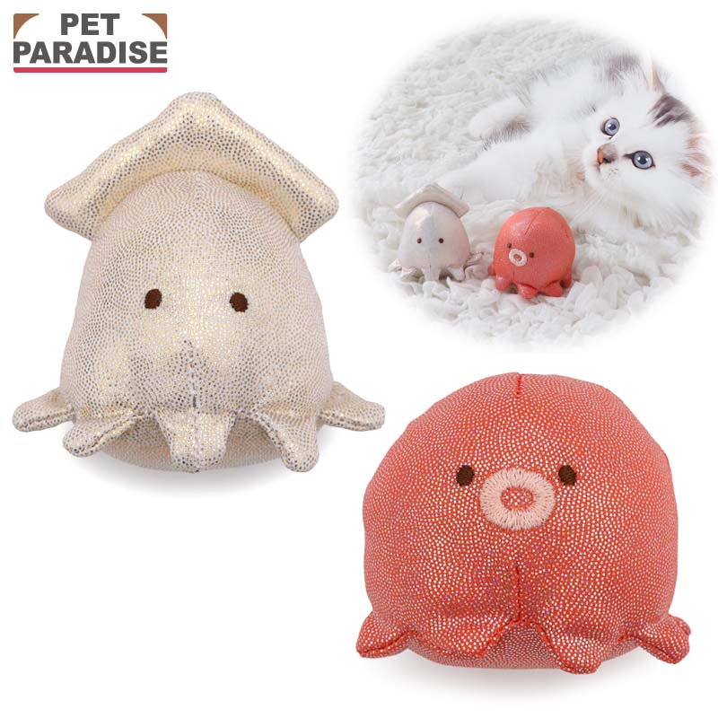 【ペットパラダイス公式】 猫 おもちゃ イカ たこ ツインズ ボール トイ 音が鳴る | オモチャ 玩具 猫 かわいい 運動不足 ストレス解消