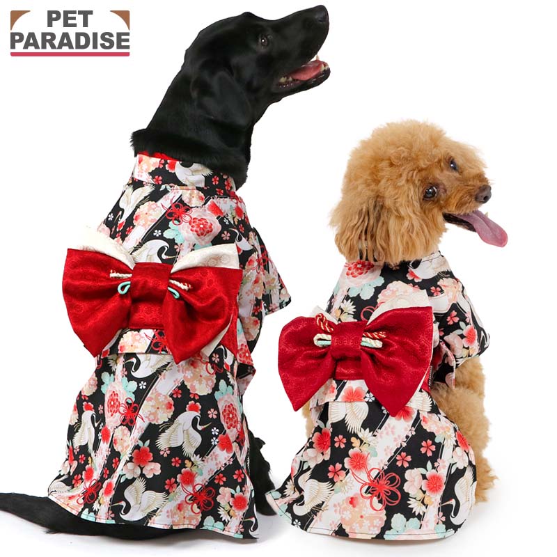 【500円OFFクーポン】【P10倍】ペットパラダイス公式 犬 着物 小型犬 中型犬 大型犬 | ブラック 犬服 冬 犬の服 ドッグウェア 犬 服 2027 コスチューム 着ぐるみ おもしろ 年賀状 お正月 写真 コスプレ 女の子 かわいい 花 ピンク 鶴華