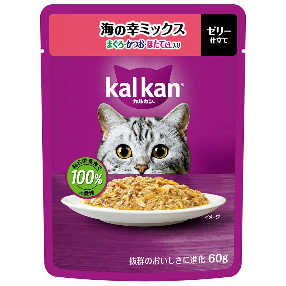 Rakuten - マース カルカンパウチ ゼリー仕立て 海の幸ミックス まぐろ・かつお・ほたてだし入り 60g（キャットフード 総合栄養食）