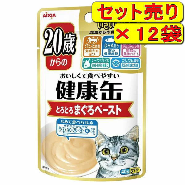【12袋セット】アイシア 健康缶パウチ 20歳からの とろとろまぐろペースト 40g×12袋（キャットフード レトルト）