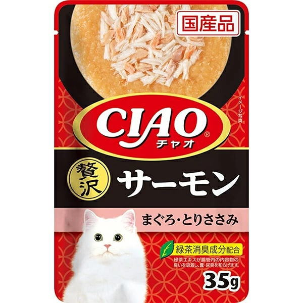 【24個セット】 いなばペットフード CIAO パウチ 贅沢 サーモン まぐろ・とりささみ 35g