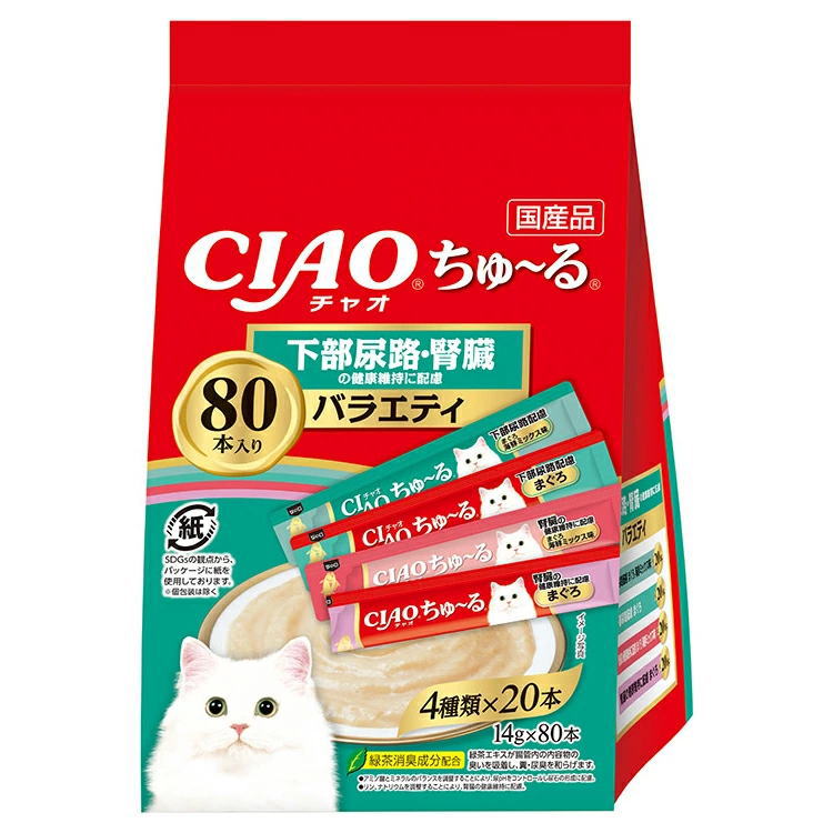 Rakuten - いなばペット CIAO チャオ ちゅ〜る 下部尿路・腎臓の健康維持に配慮バラエティ 14g×80本入（キャットフード ちゅーる）