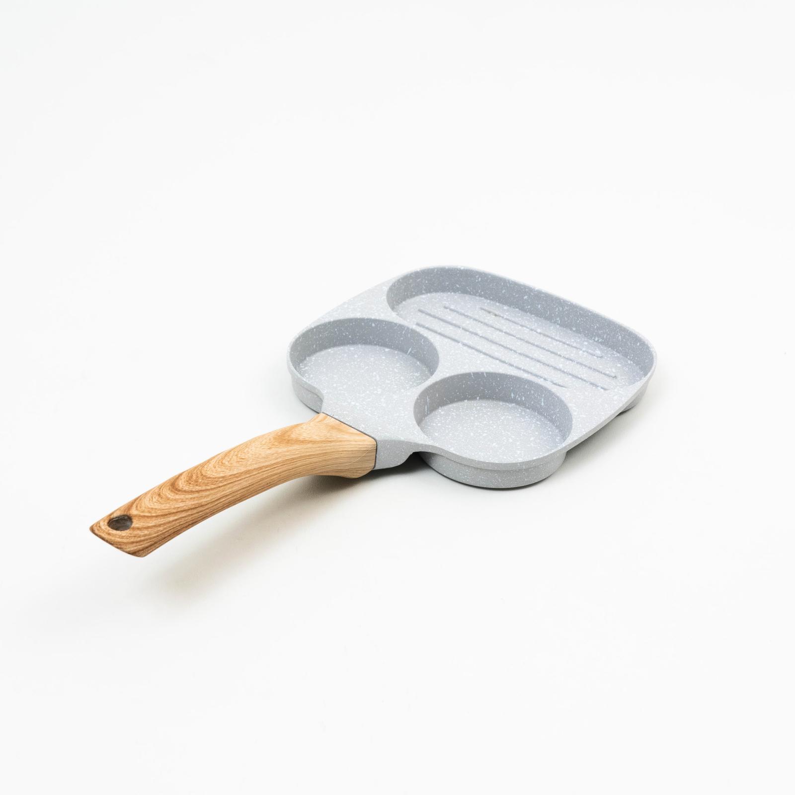3in1目玉焼き調理鍋 3つ穴目玉焼きフライパン 朝食料理に最適 36×18.5cm仕切りフライパン