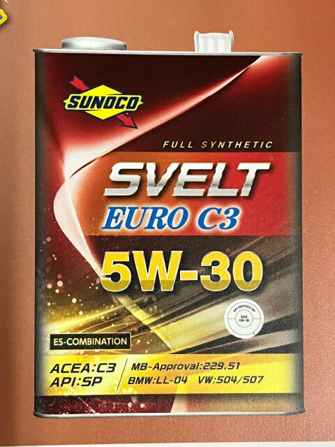 SUNOCO　スノコ　Svelt EURO C3　スヴェルト ユーロ　5W-30 20L ペール缶 オートモービル モーターカー カー 車 自動車 車両 日本サン石油 すのこ オイル スベルト 5w30