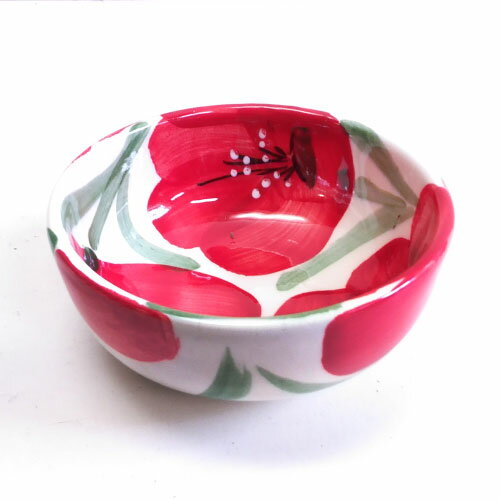 □スペイン陶器□ハエン　丸ボウル レッドフラワー 6021APHのサムネイル