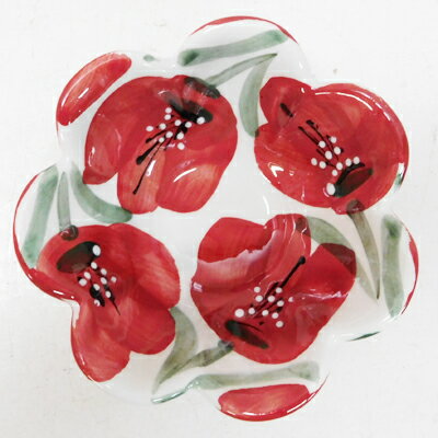 ■スペイン陶器■ハエン　フリル ボウル レッドフラワー