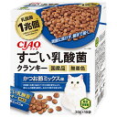 商品の特徴 いなばペットフード P-242 乳酸菌クランキーかつお節 20g×10 乳酸菌1兆個配合で、猫ちゃんの健康を維持し、お腹の調子を保ちます。1袋20gなので、いつでも与えられ持ち運びにも便利です。 製品仕様 ●原材料:穀類（とうもろこし、小麦粉、パン粉等）、魚介類（フィッシュミール、フィッシュエキス、かつお節パウダー、フィッシュパウダー）、ミートミール、動物性油脂、豆類（脱脂大豆等）、ビール酵母、タンパク加水分解物、殺菌乳酸菌、酵母細胞壁、植物発酵抽出物、ミネラル類（カルシウム、リン、カリウム、鉄、亜鉛、銅、ヨウ素）、ビタミン類（A、D、E、K、B1、B2、B6、葉酸、コリン）、アミノ酸類（メチオニン、タウリン）、pH調整剤●重量:260g●本体サイズ:W145×D65×H185●原産国または製造地:日本●賞味期限:18ヶ月 JANコード：4901133651663 ※商品詳細につきましてはメーカーHP等よりご確認下さいますようお願いいたします。※商品のデザイン、仕様は予告なく変更する場合がありますのでご了承ください。