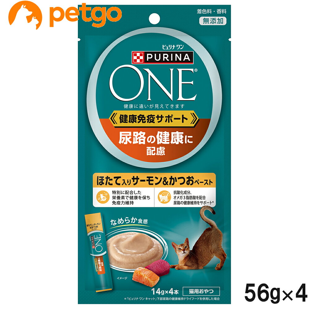乐天商城 - ピュリナワン キャット おやつ 尿路の健康 ほたて入りサーモン＆かつおペースト 56g×4個【まとめ買い】