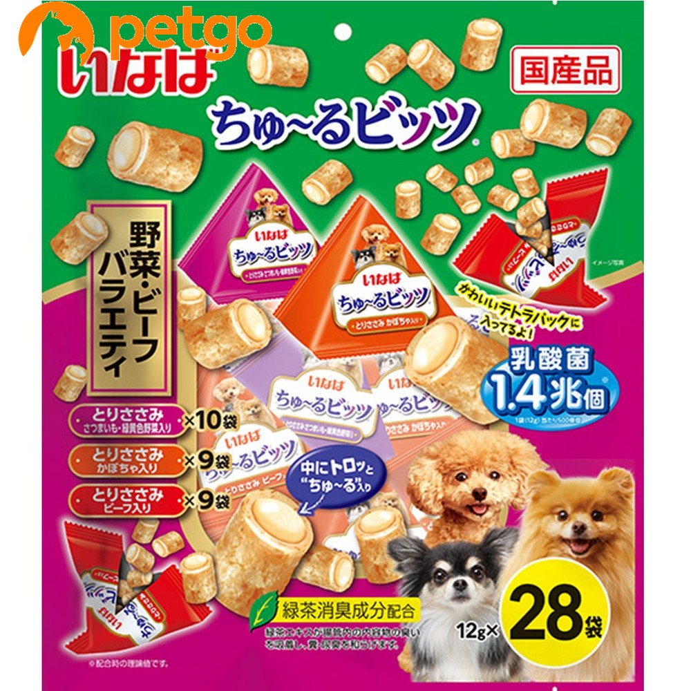乐天商城 - いなば 犬用 ちゅ～るビッツ 野菜・ビーフバラエティ 28袋入り