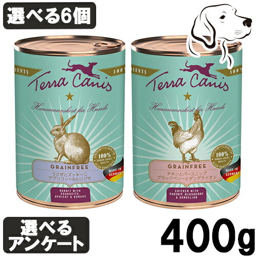 テラカニス 愛犬用 グレインフリー ドッグ缶 400g 選べる6個 (鹿肉・ウサギ肉・チキン・仔牛肉) 送料無料
