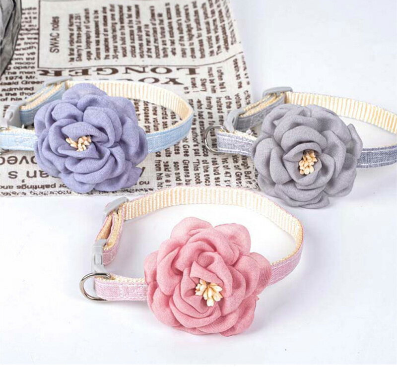 ペット用飾り 可愛い花 ネコの首輪超 編み花 可愛い リボン付き サイズ調整 猫ちゃん 子猫～成猫まで 簡単装着 軽くて柔らか 着脱便利 おしゃれ 猫用首輪 猫の首輪 サイズ調整可能 痛くない 軽量 ペット用首輪 安全バックル 布製花 撮影 道具 ペット飾り 高級感