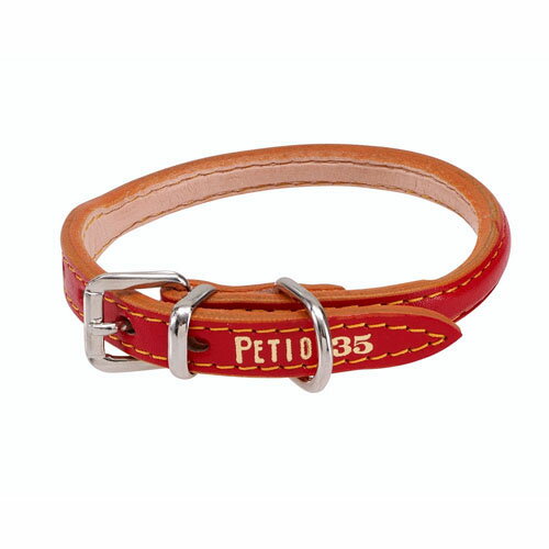 ペティオ ニュー丸首輪 革 レザー 35mm レッド 国産 日本製 丸首輪 カラー 本皮 小型犬 〜7kg 牛皮革一..