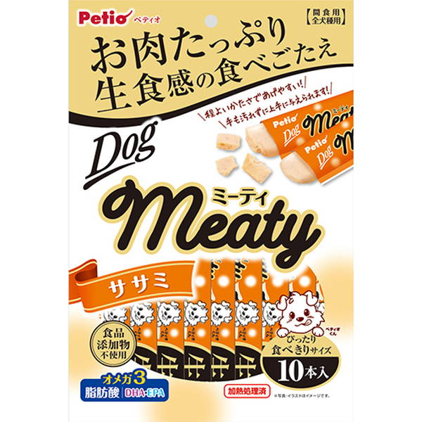 ペティオ Meaty ミーティ ササミ 10本入 鶏 チキン ササミ レトルト 犬用おやつ 無添加 オメガ3脂肪酸|DHA・EPA お肉たっぷり 生食感の食べごたえ 程よいかたさ 全犬種 Petio