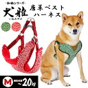 ペティオ 犬雅 唐草ベストハーネス M レッド | Petio 犬用ハーネス 胴輪 犬具 お散歩 中型犬 ~20kg 和柄 唐草模様 簡単装着 ワンタッチバックル 通気性