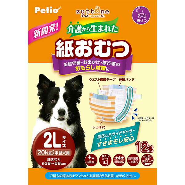 ペティオ 犬用オムツ zuttone ずっとね 介護から生まれた紙おむつ 2L 12枚 全年齢 中型犬 短毛 長毛 ～20kg パンツ 老犬介護用おむつ Petio W26864 シニア