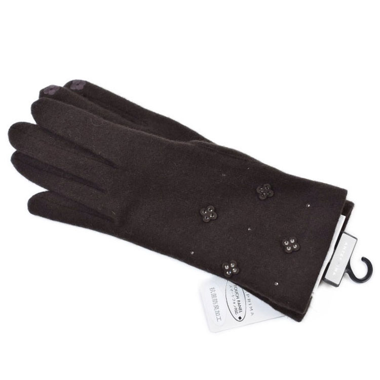 アンテプリマ 手袋 レディース ブランド ANTEPRIMA ウール カシミヤ混 ラインストーン 花 フラワー 濃茶 ダーク ブラウン スマホ対応 21-22c...