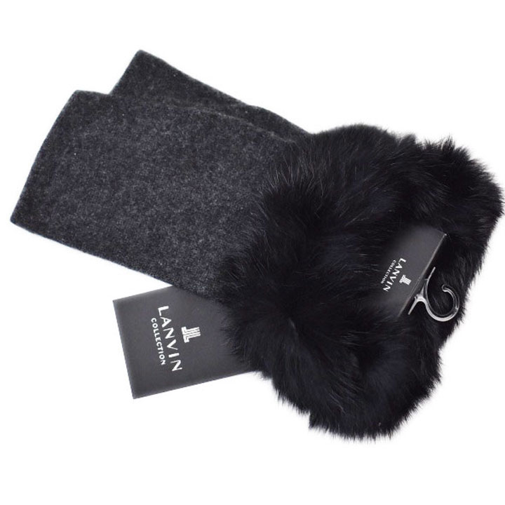 ランバン コレクション 手袋 レディース ブランド LANVIN COLLECTION カシミヤ 100 ラビットファー 指なし 21-22cm フィンガーレス...