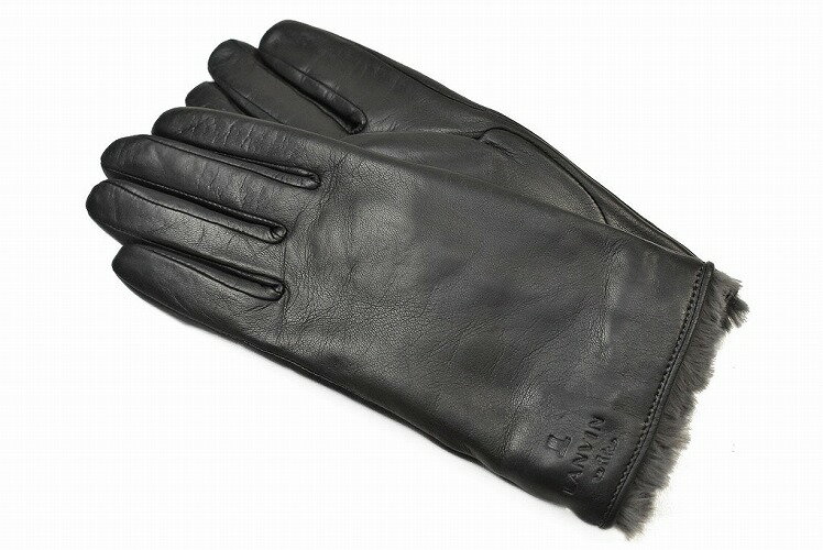 ランバン オン ブルー 手袋 レディース ブランド LANVIN en Bleu ラムレザー ウール カシミヤ混 フェイクファー 黒 ブラック 20cm 21c...