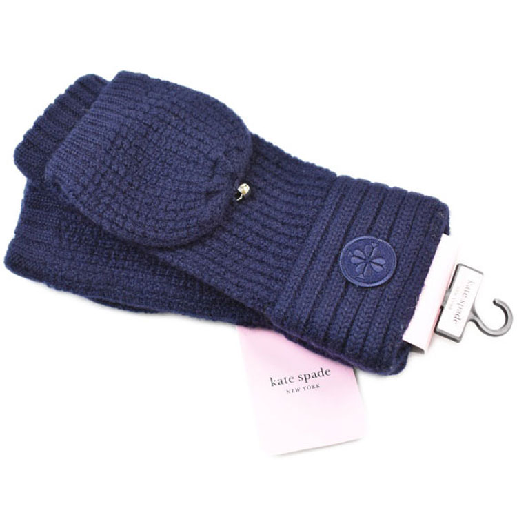 ケイト スペード ニューヨーク 手袋 レディース ブランド kate spade NEW YORK フード付 ニット 指なし 刺繍 フィンガーレス ネイビー 女...