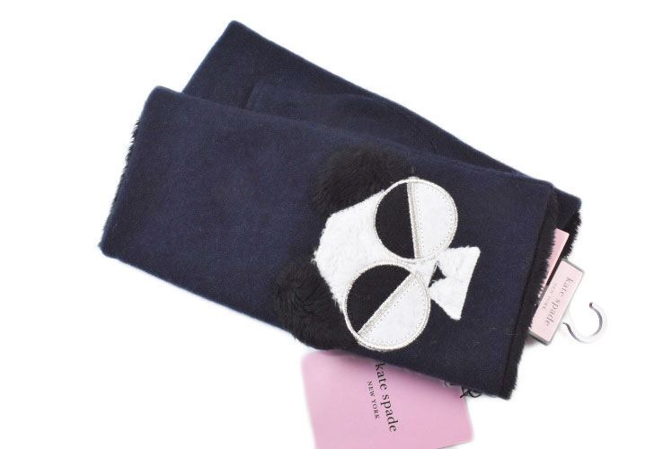 ケイトスペード ニューヨーク 手袋 レディース ブランド kate spade NEW YORK 指なし カシミヤ混 アップリケ パンダ 濃紺 ネイビー 21-22cm フィガーレス 日本製 起毛 冬 女性 婦人 防寒 グローブ