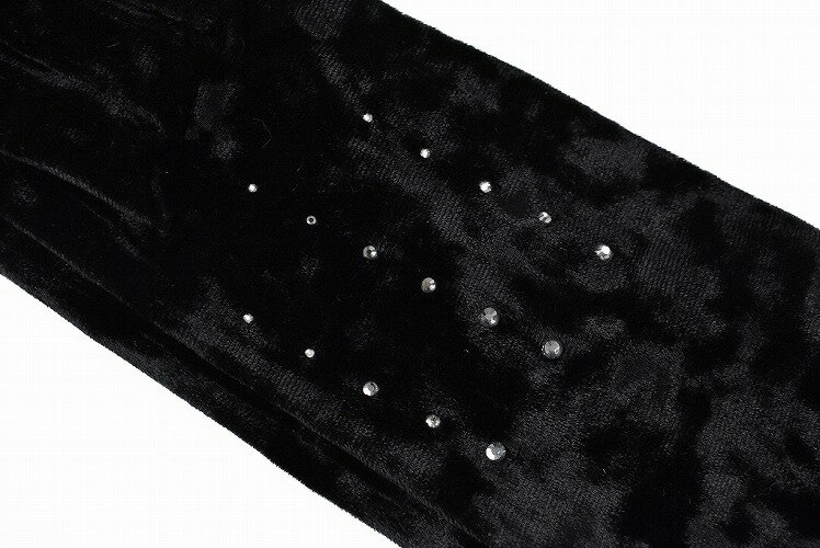 アナスイ ロング 手袋 レディース ブランド ANNA SUI ストレッチ ベロア ラインストーン デザイン 黒 ブラック スマホ対応 21-22cm 女性 婦人 ロンググローブ 防寒 パーティ