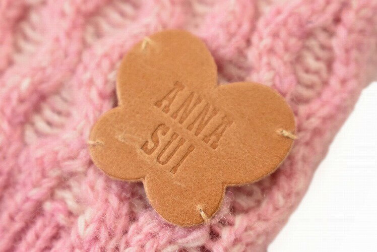 アナスイ 手袋 レディース ブランド ANNA SUI 指なし ニット ハニカム × ボーダー ピンク 白 ホワイト フィンガーレス 女性 婦人 グローブ 防寒 ホワイトデー x1x