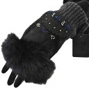 アナスイ 手袋 レディース ブランド ANNA SUI 指なし ニット レザー ステッチ デザイン 黒 ブラック 21cm 女性 婦人 グローブ 防寒 x1x ...