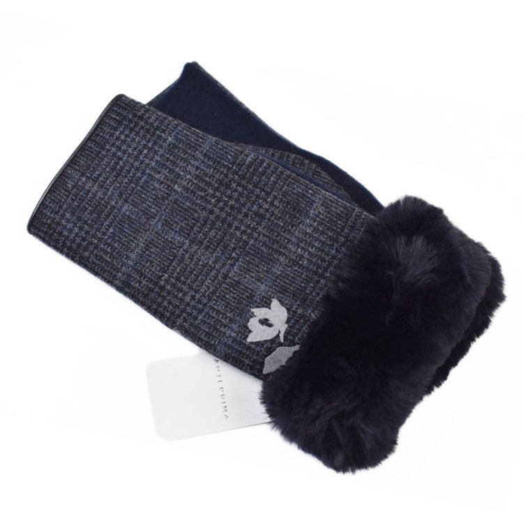 アンテプリマ 手袋 レディース ブランド ANTEPRIMA ウール カシミヤ混 グレンチェック 千鳥格子 デザイン 指なし 紺 ネイビー 21-22cm フィ...