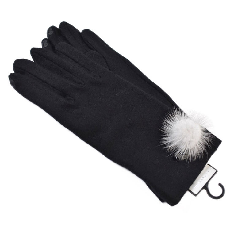 アンテプリマ 手袋 レディース ブランド ANTEPRIMA カシミヤ混 フィオーリ ミンクファー アニマル デザイン スマホ対応 ブラック 21-22cm 女...