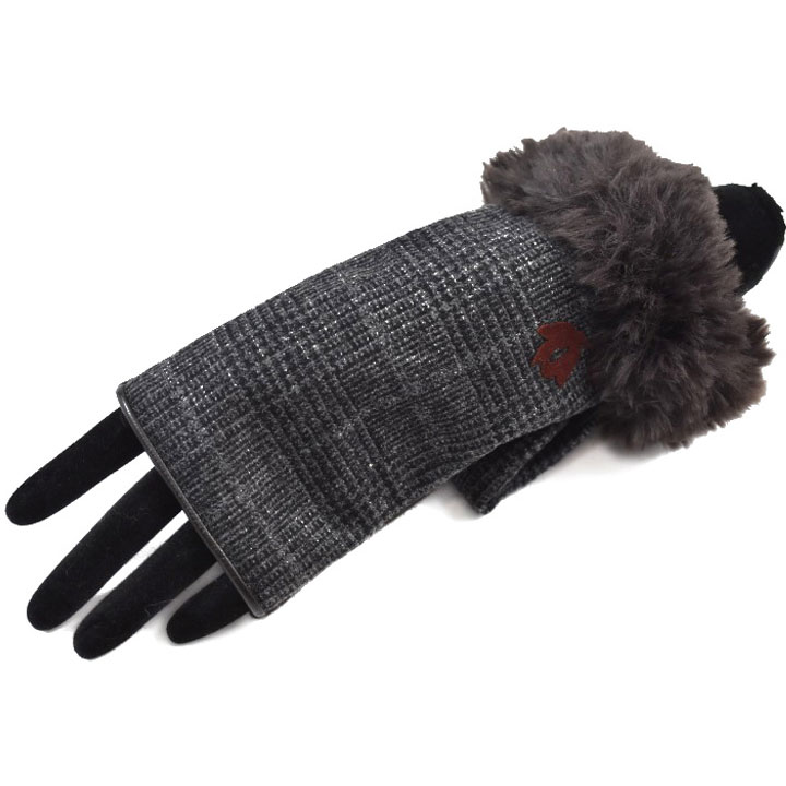 アンテプリマ 手袋 レディース ブランド ANTEPRIMA 指なし ウール カシミヤ混 グレンチェック 千鳥格子 デザイン グレー × 茶 ブラウン 21-2...