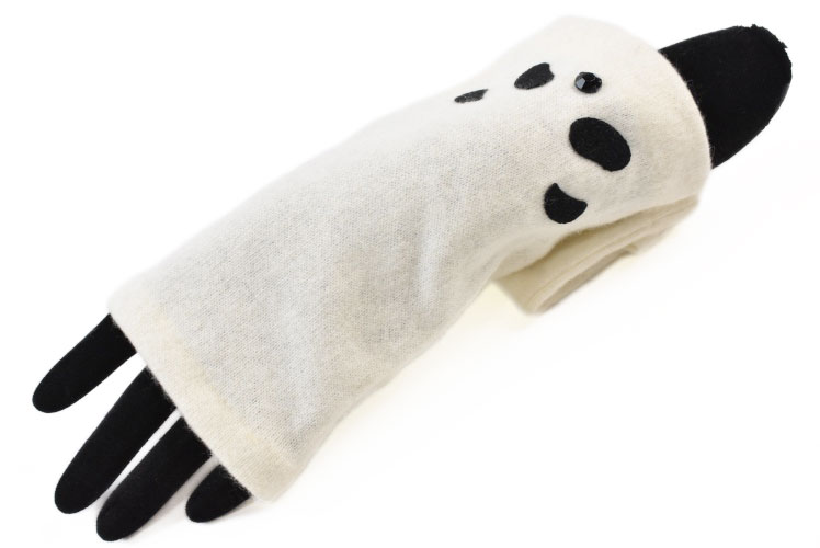 アンテプリマ 手袋 レディース ブランド ANTEPRIMA 指なし ウール カシミヤ混 アニマル パンダ デザイン 白 オフホワイト 21-22cm フィンガーレス 女性 婦人 グローブ 防寒