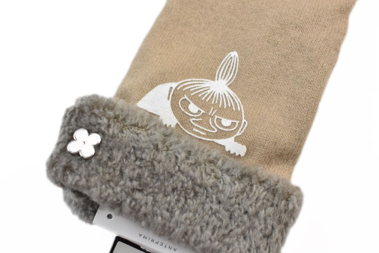 アンテプリマ 手袋 レディース ブランド ムーミン MOOMIN × ANTEPRIMA コラボ ウール カシミヤ混 リトルミイ 折り返し ボア デザイン スマートフォン対応 ベージュ 21-22cm 女性 婦人 グローブ 防寒 カシミア