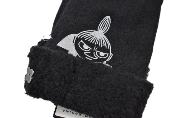 アンテプリマ 手袋 レディース ブランド ムーミン MOOMIN × ANTEPRIMA コラボ ウール カシミヤ混 リトルミイ 折り返し ボア デザイン スマートフォン対応 黒 ブラック 21-22cm 女性 婦人 グローブ 防寒 カシミア