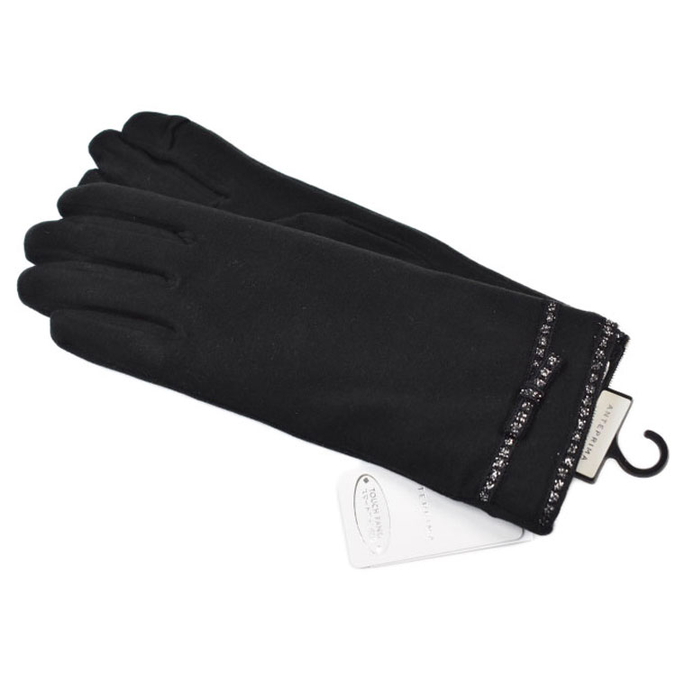 アンテプリマ 手袋 レディース ブランド ANTEPRIMA ラメ リボン ベルト デザイン スマホ対応 指先スリット 黒 ブラック 21-22cm 女性 婦人...