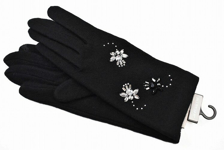 ジル スチュアート 手袋 レディース ブランド JILLSTUART カシミヤ混 ビジューデザイン スマホ対応 黒 ブラック 21-22cm 女性 婦人 カシミアホワイトデー
