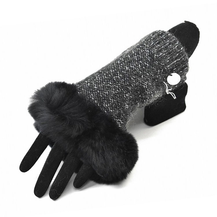 ジルスチュアート 手袋 レディース ブランド JILLSTUART 指なし ウール混 ラメ ニット ラビットファー 黒 ブラック フィンガーレス 女性 婦人 グ...