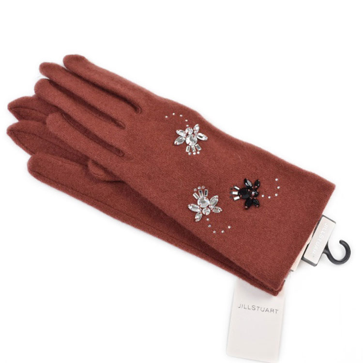 ジル スチュアート 手袋 レディース ブランド JILLSTUART カシミヤ混 ビジューデザイン スマホ対応 テラコッタ ブラウン 茶 21-22cm 女性 ...