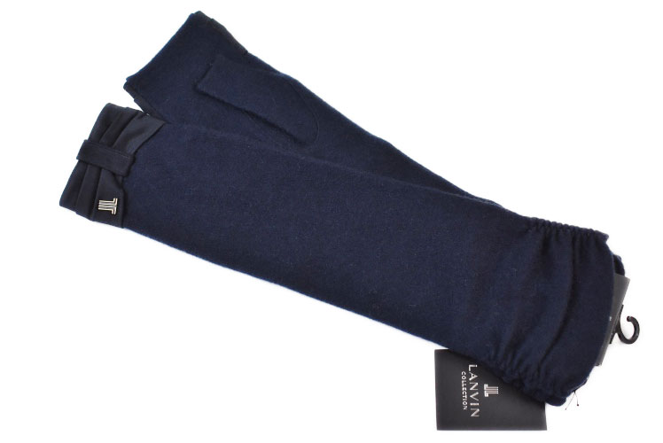 ランバン コレクション 手袋 レディース ブランド LANVIN COLLECTION ウール カシミヤ混 ロング 指なし 21-22cm フィンガーレス 紺 ネイビー 女性 婦人