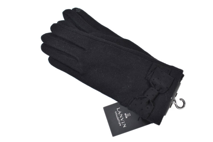 ランバン コレクション 手袋 レディース ブランド LANVIN COLLECTION ウール カシミヤ混 ドットリボン スマホ対応 黒 ブラック 21-22cm 女性 婦人 20代 30代 40代 50代 おしゃれ グローブ 防寒 カシミア