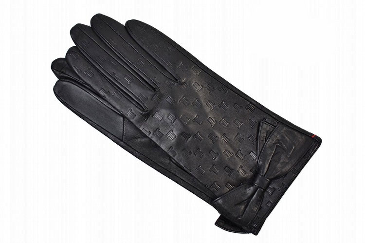 ランバン コレクション 手袋 レディース ブランド LANVIN COLLECTION ラムレザー ロゴ型押し×立体リボン スマホ対応 黒 ブラック 20cm 女性 婦人
