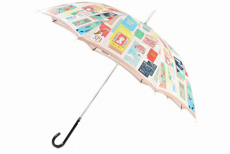 ケイト スペード ニューヨーク 傘 長傘 レディース ブランド kate spade new york 雨傘 ポスター パンフレット デザイン プリント ピンクベージュ 60cm 女性 婦人