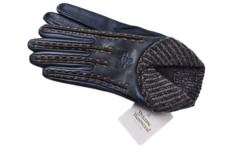 ヴィヴィアン ウエストウッド 手袋 レディース ブランド Vivienne Westwood ラムレザー ステッチ 20cm 21cm 紺 ネイビー 女性 婦人